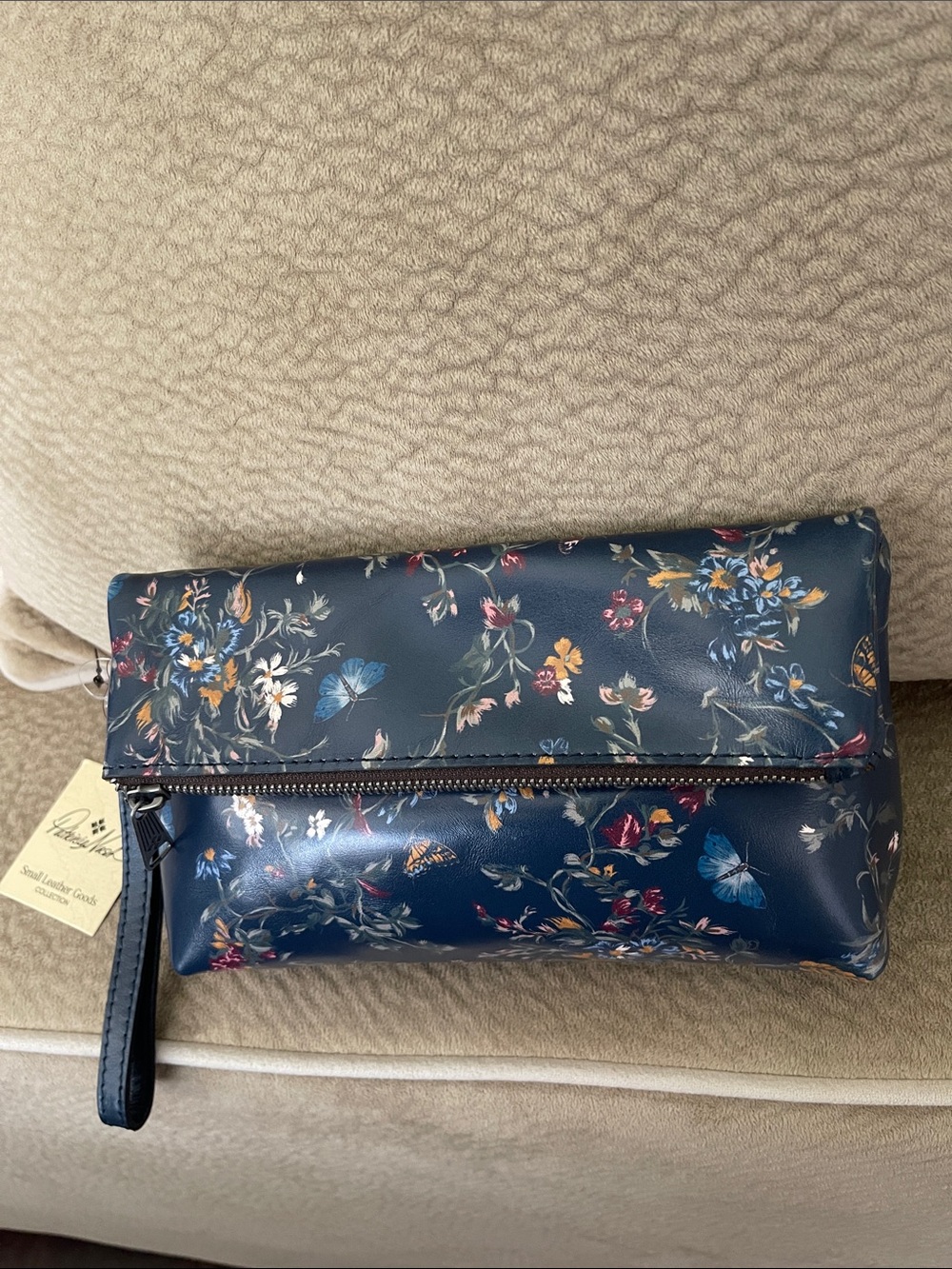 Patricia Nash Navy Floral & Butterfly Fold-Over Wristlet Clutch
